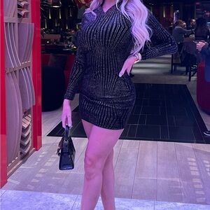 Velvet glitter long sleeve sexy dress